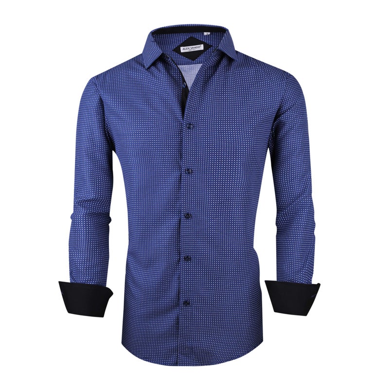 Alex Vando Mens Printed Dress Shirts Regular Fit Long Sleeve Button Down Shirt,Blue879,XL - Image 2